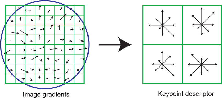 Hình 5: Hình minh hoạt cách trích xuất Keypoint Descriptor của SIFT.